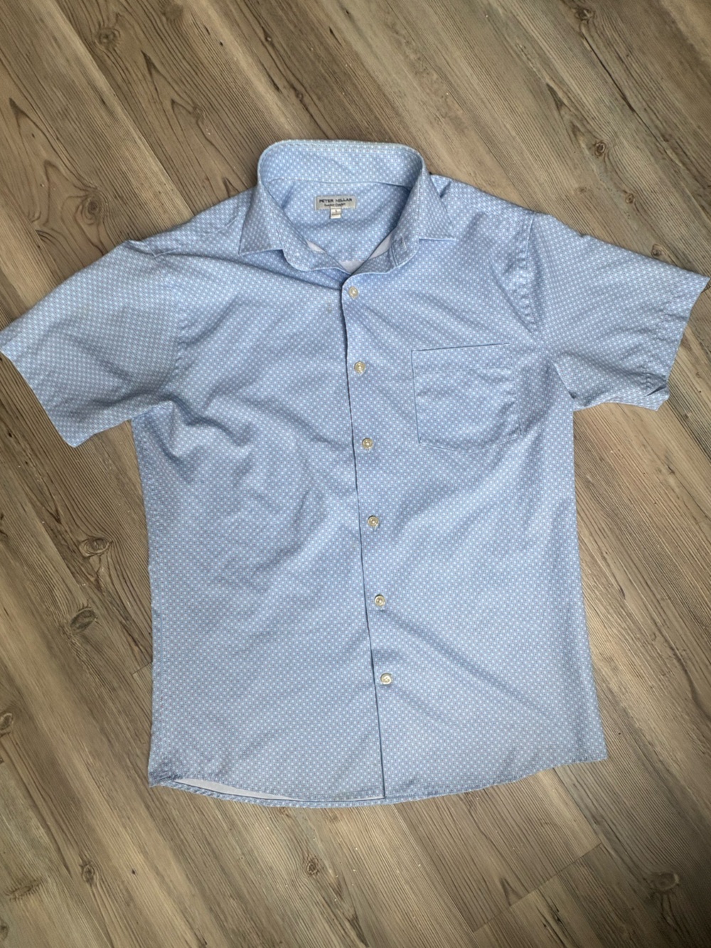 Peter Millar Light Blue Short-Sleeve Button-Down with Micro Dot Pattern